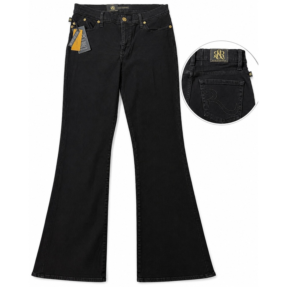 Rock & Republic Kendra Bootcut Jeans Women's 16M NWT Black Stretch Denim